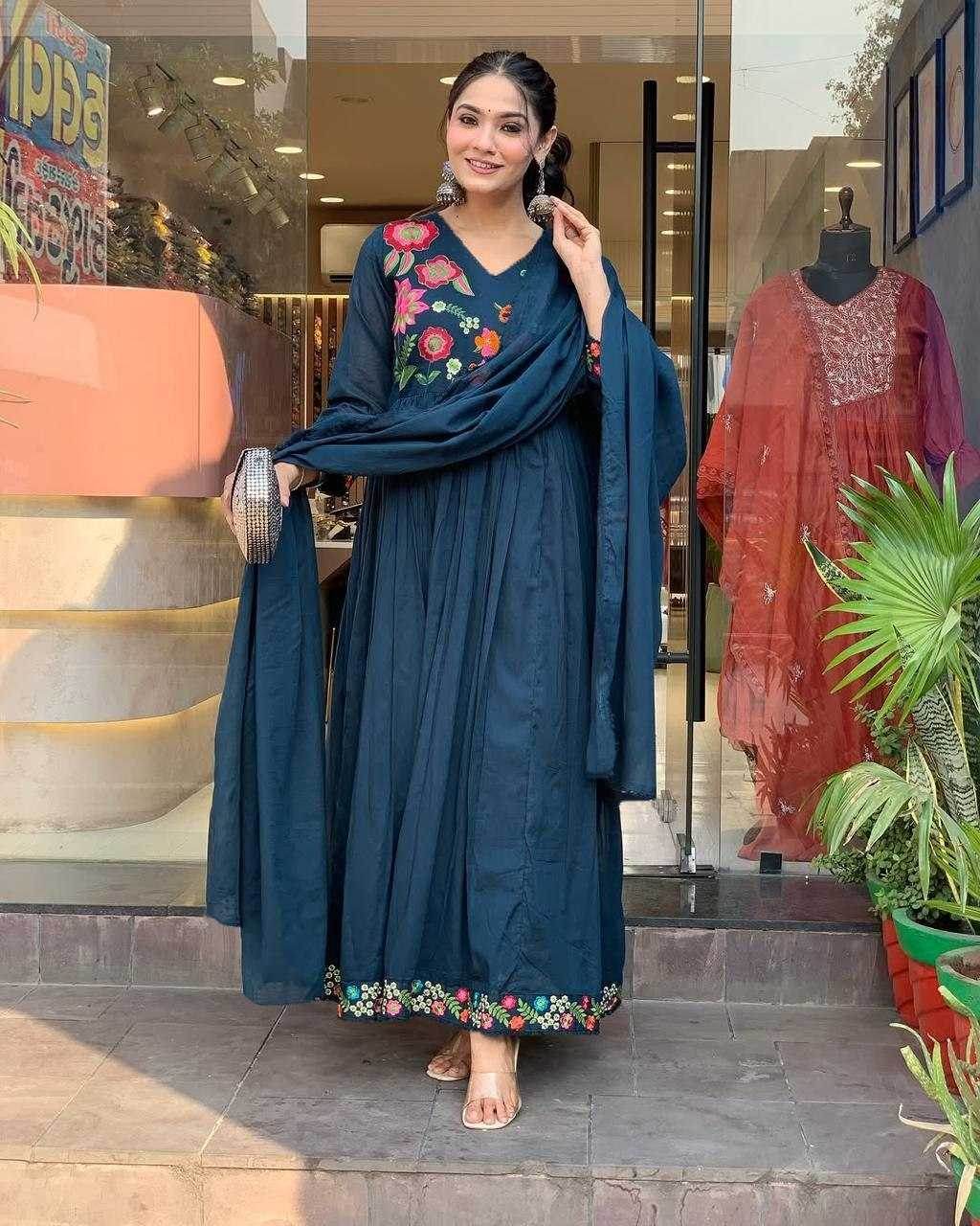 Soft Vichitra Embroidery Party Gowns - MYLUXURY LANE ENTERPRISE